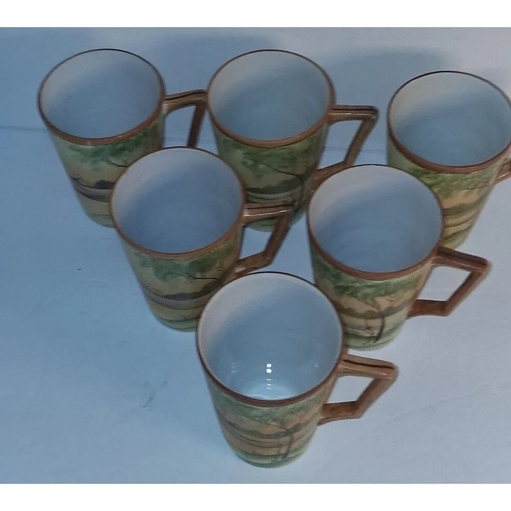 Antique Nippon Hand Painted Tankard Set 6